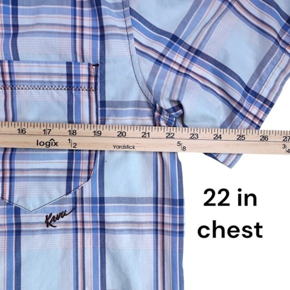 KAVU Mens Large Blue Plaid Short Sleeve Button‎ Up Outdoor Casual Shirt - Picture 15 of 16